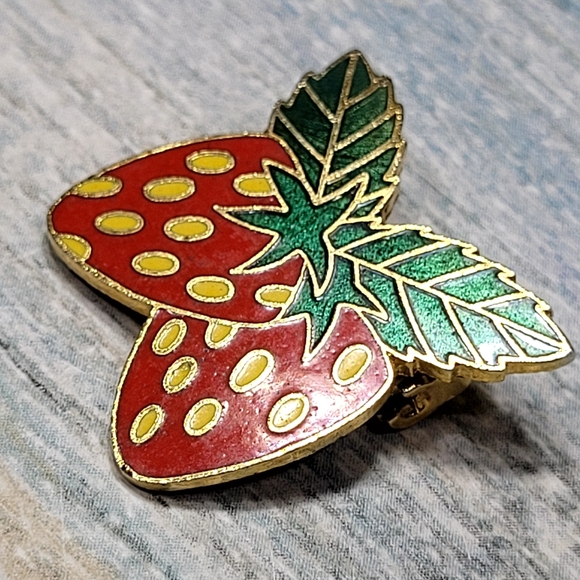 AVIVA Strawberry Enamel Pin with Gold Accents - Picture 6 of 8